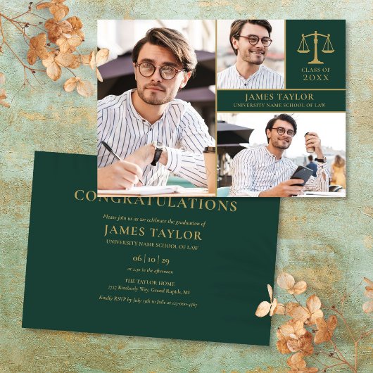 Smaragdgroene 3 Foto Rechtenstudie Afstudeerfeest Kaart