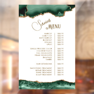 Smaragdgroene agaat op witte menu voor diensten raamsticker