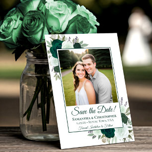 Smaragdgroene Aquarel Boho Rozen Foto Bruiloft Save The Date