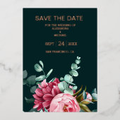 Smaragdgroene Aquarel Bourgondische Bloemen Bruilo Folie Uitnodiging (Voorkant)