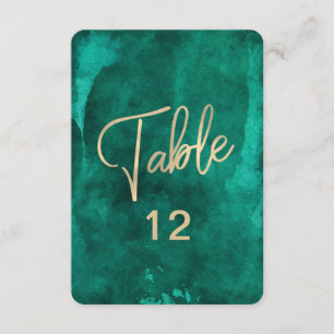 Smaragdgroene Aquarel & Gouden Tafel Nummerkaart Kaart