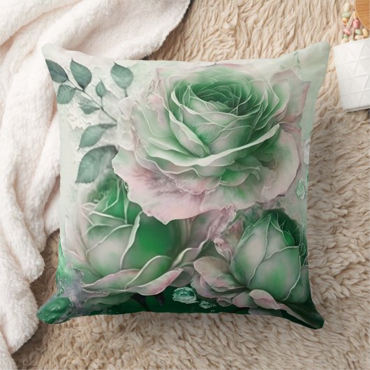 Smaragdgroene Aquarelroos Vergroot Kussen (Deken)