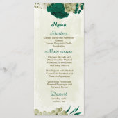 Smaragdgroene beige bloemen botanische bruiloft menu (Voorkant)