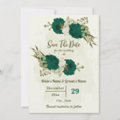 Smaragdgroene beige bloemen botanische bruiloft save the date (Voorkant)