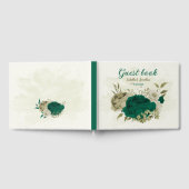 Smaragdgroene beige bloemen bruiloft gastenboek (Volledig)
