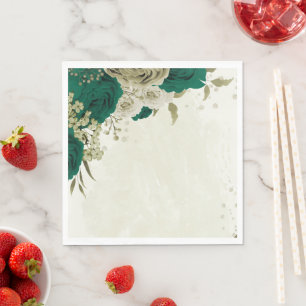 smaragdgroene beige bloemen bruiloft servet