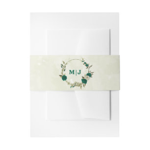 Smaragdgroene beige bloemen bruiloft uitnodigingen wikkel