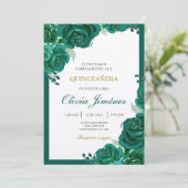 Smaragdgroene bloem quinceañera kaart (Staand voorkant)