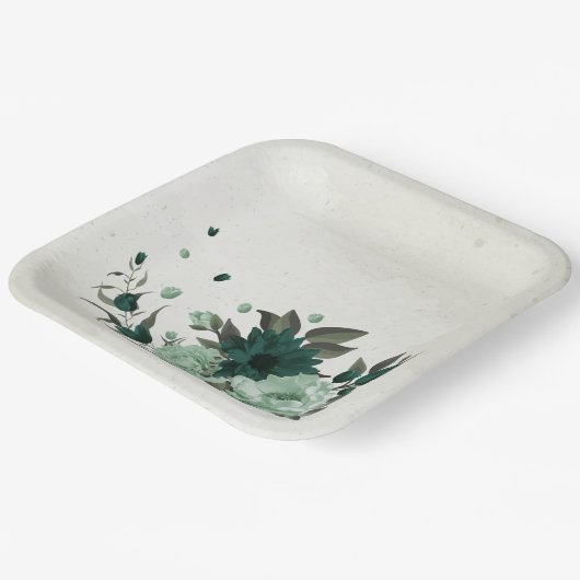 Smaragdgroene bloemen botanisch papieren bordje (Gebogen)