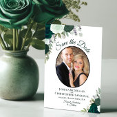 Smaragdgroene bloemen elegante boho bruiloft foto save the date