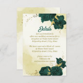 Smaragdgroene bloemen gouden bladeren informatiekaartje (Voorkant / Achterkant)