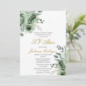 Smaragdgroene bloemen Quinceanera uitnodiging (Staand voorkant)