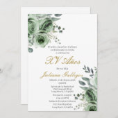 Smaragdgroene bloemen Quinceanera uitnodiging (Voorkant / Achterkant)