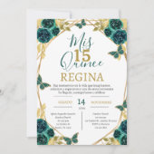 Smaragdgroene Bloemenen Vlinders Quinceañera Kaart (Voorkant)