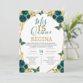 Smaragdgroene Bloemenen Vlinders Quinceañera Kaart (Staand voorkant)