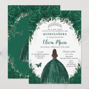 Smaragdgroene bloemenkroon Prinses Zilver Quinceañ Kaart