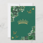 Smaragdgroene bloemenquinceañera vlinders bedankkaart (Achterkant)