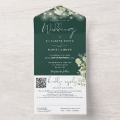 Smaragdgroene bloemenslingerlichten QR-code bruilo All In One Uitnodiging (Binnen)
