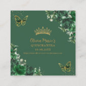 Smaragdgroene bloemenvlinder Quinceanera QR-code Informatiekaartje (Achterkant)