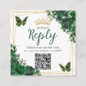 Smaragdgroene bloemenvlinder Quinceanera QR-code Informatiekaartje (Voorkant)