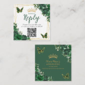 Smaragdgroene bloemenvlinder Quinceanera QR-code Informatiekaartje (Voorkant / Achterkant)