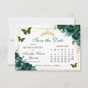 Smaragdgroene bloemige Quinceanera 16e verjaardags Save The Date
