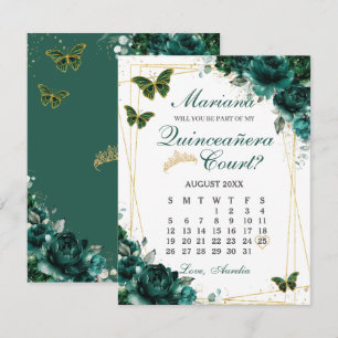 Smaragdgroene bloemige Quinceanera hofvoorstel  RSVP Kaartje