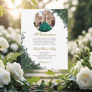 Smaragdgroene bloemige Quinceanera met afbeelding Kaart