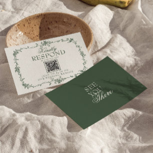 Smaragdgroene Bloemrijke Boho QR Code Huwelijksrea RSVP Kaartje