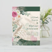 Smaragdgroene BOHO bloemrijke roze bruiloft Kaart (Staand voorkant)