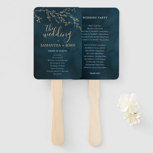 Smaragdgroene botanische elegante bruiloft program handwaaier (Voorkant en achterkant)