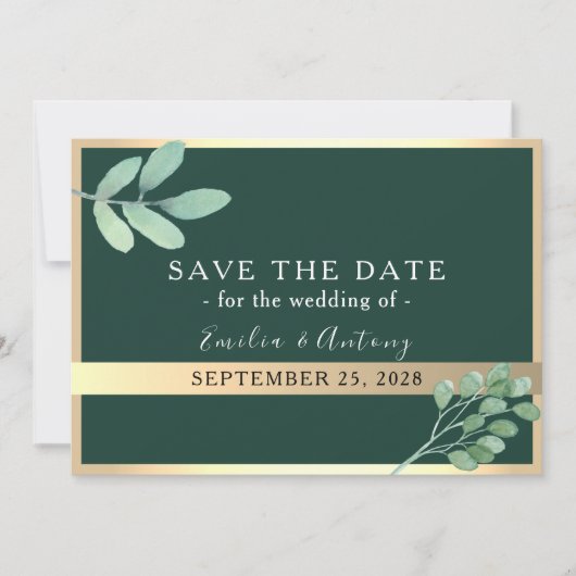 Smaragdgroene Botanische Trouw Save The Date (Voorkant)