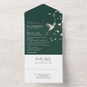 Smaragdgroene Chinoiserie Bloementuin Trouwdag All In One Uitnodiging (Binnen)