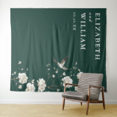Smaragdgroene Chinoiserie Trouwfoto Achtergrond Wandkleed (In Situ (horizontaal))
