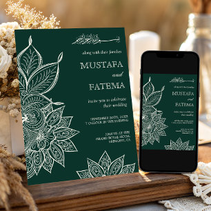 Smaragdgroene Crème Mehndi Henna Moslim Bruiloft Kaart