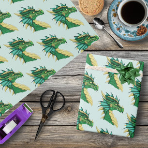 Smaragdgroene Draak Portret Kop Fantasie Cadeaupapier