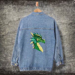 Smaragdgroene Draak Portret Kop Fantasie Denim Jacket