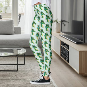 Smaragdgroene Draak Portret Kop Fantasie Leggings