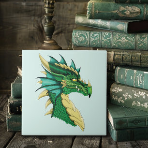 Smaragdgroene Draak Portret Kop Fantasie Tegeltje