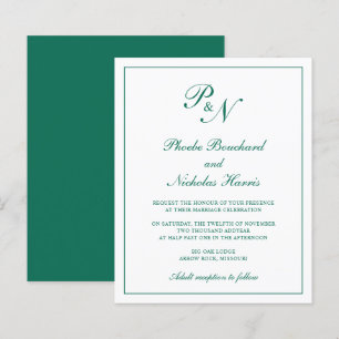 Smaragdgroene Elegante Budget Bruiloft Uitnodiging