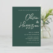 Smaragdgroene Elegante Script All In One Trouwdag Kaart (Staand voorkant)