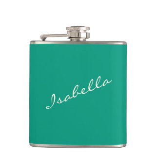 Smaragdgroene Elegante Script Naam Bruiloftsfeest  Heupfles