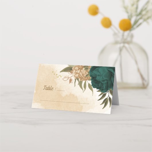 Smaragdgroene en beige gouden bloemen (Voorkant)