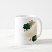 Smaragdgroene en beige gouden bloemen koffiemok (Voorkant rechts)