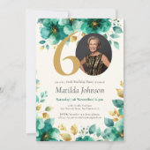 Smaragdgroene en gouden bloemen 60e verjaardag kaart (Voorkant)