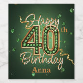 Smaragdgroene en gouden edelsteen 40e verjaardag wijn etiket (Enkel label)