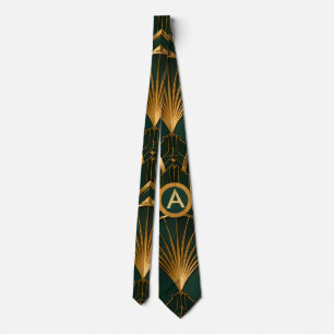Smaragdgroene en gouden Gatsby Art Deco das
