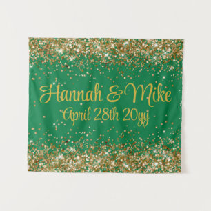 Smaragdgroene en gouden huwelijksfotocabineprop  wandkleed