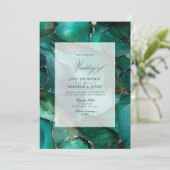 Smaragdgroene en gouden inkt bruiloft kaart (Staand voorkant)