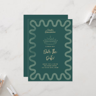 Smaragdgroene en gouden kronkelige Quinceañera Sav Kaart